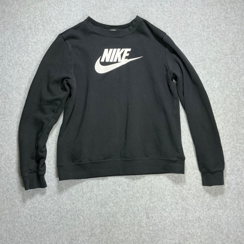 Nike Sportswear Essential Crewneck Sweatshirt Black White Logo Small